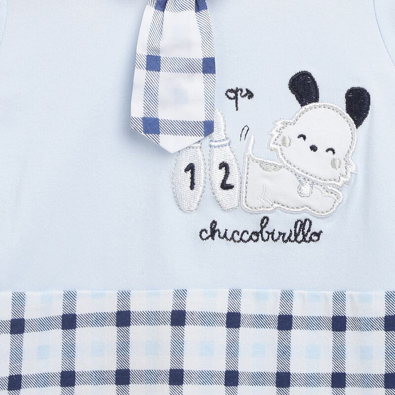 Boys Light Blue Checkered Nappy Opening Babysuit image number 4